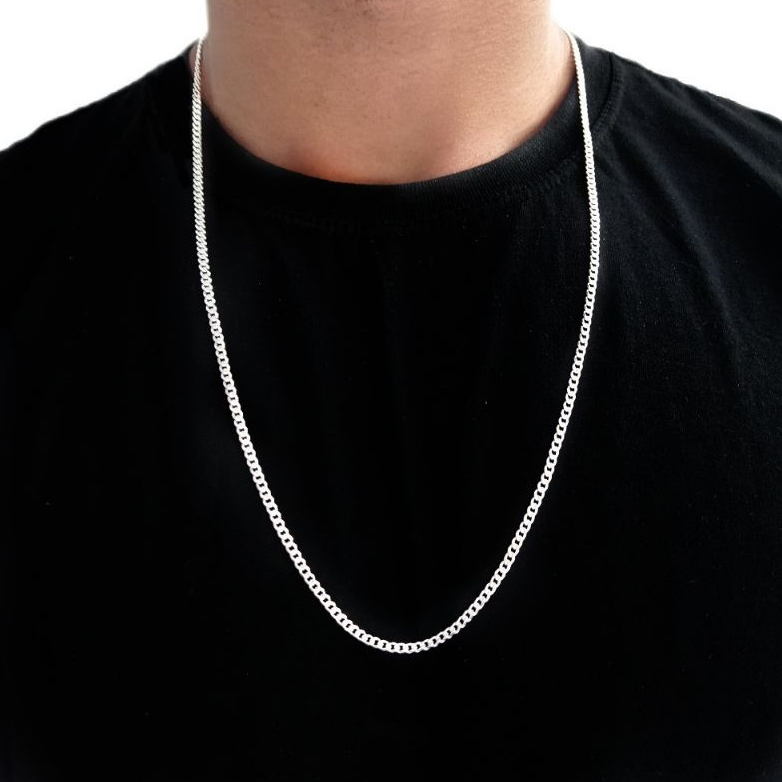 Corrente Correntinha Masculina Fina Grumet 2,5mm Banhado a Prata 925