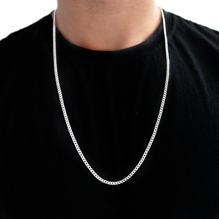 Corrente Correntinha Masculina Fina Grumet 2,5mm Banhado a Prata 925