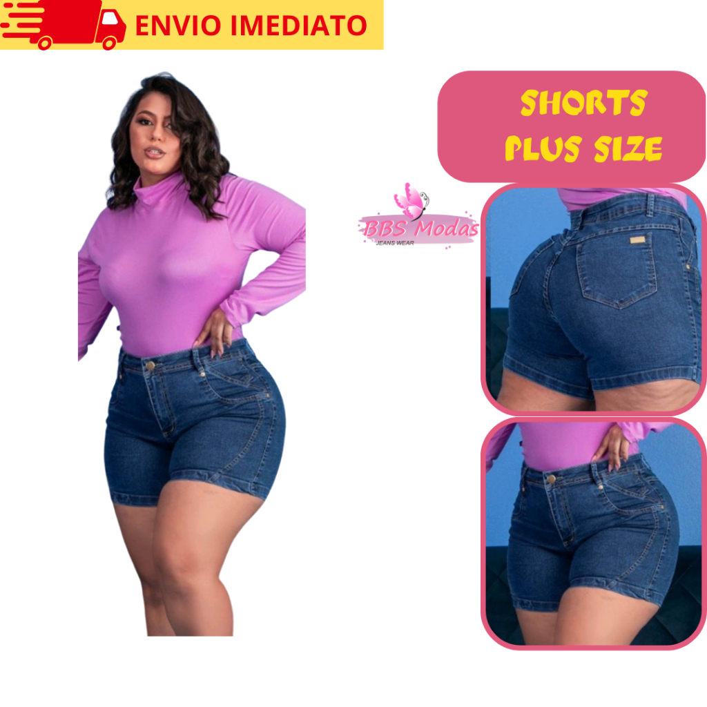 Shorts Jeans Feminino Plus Size Com Lycra Cintura Alta Barato Bermuda Meia  Coxa Lançamento primavera Verão - Escorrega o Preço