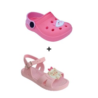 kit sandália infantil emborrachada mais babuche infantil feminino calçado perfeito para voltas aulas confortável promoção