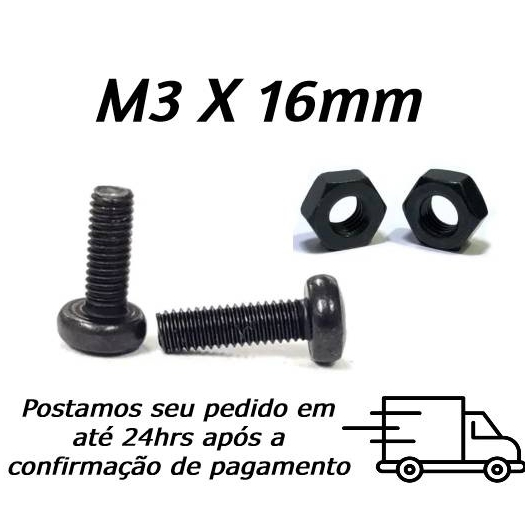 Parafuso Maquina M3 x 16mm Panela Philips + Porca Sextavada M3 Oxidado Preto