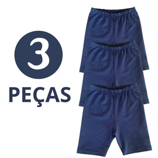 Kit 3 Short Escolar Cotton Infantil Menina 2 a 12 anos Azul Marinho