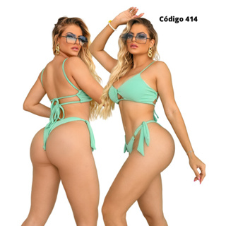 Biquíni Com Bojo Removível Calcinha Fio Duplo Detalhes em Argolas De Amarrar (414) Caribe em Oferta na Shopee