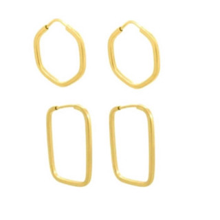 Kit Brinco Ouro 18k Argola Sextavada P + Argola Retangular