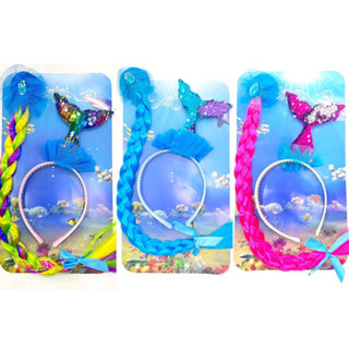 kit com tiara de sereia e trança colorido