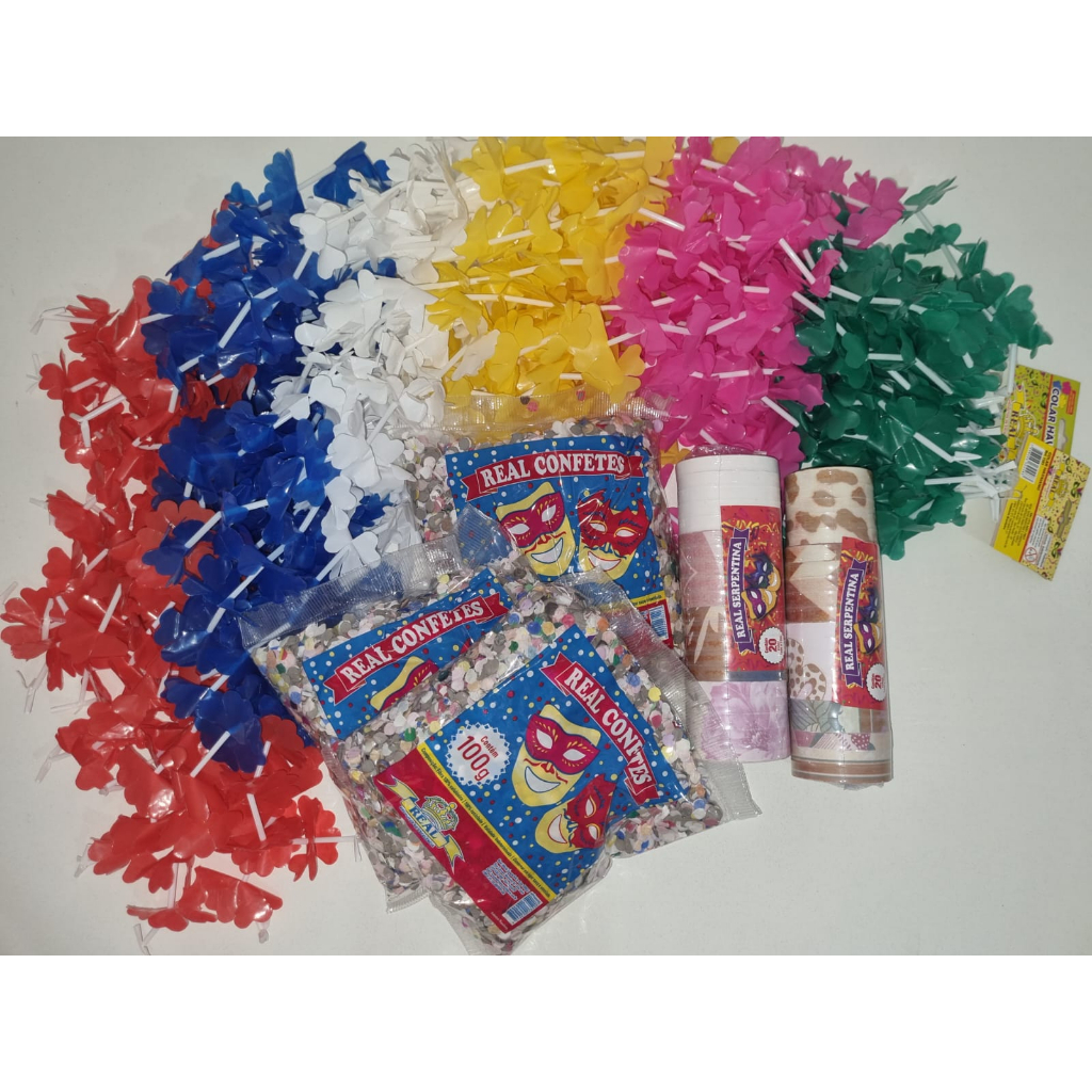 Carnaval Festas - Colar Havaiano - Serpentina E Confete Kit Carnaval