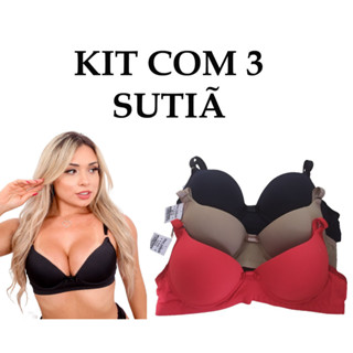 Sutiã Básico kit c/3 Reforçado de Microfibra Com Bojo - Lingerie Promoção