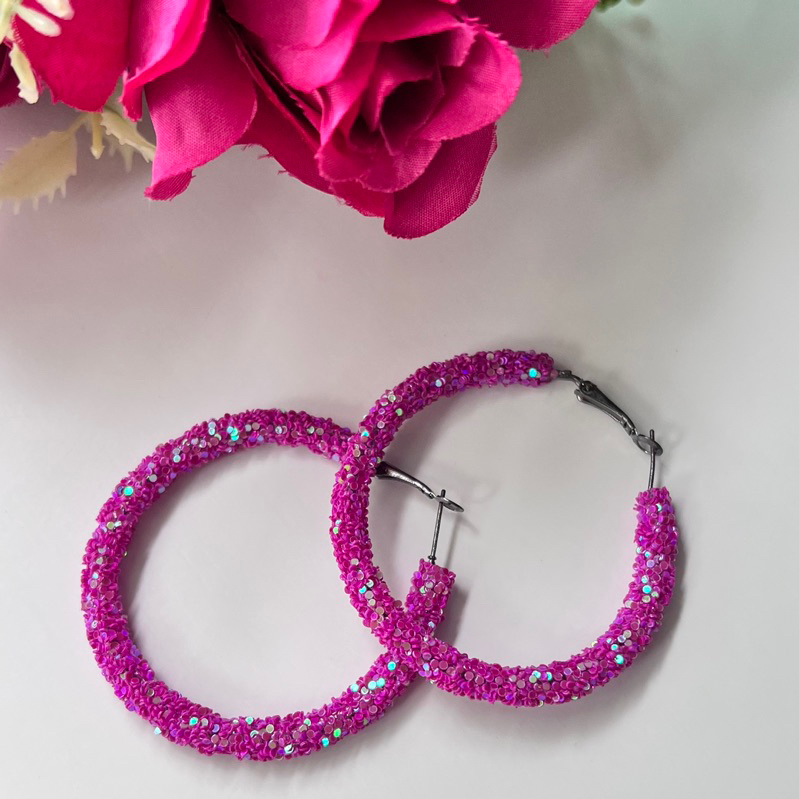 Brinco argola gliter feminina várias cores tendência da moda estilosas brilhante carnaval festa moda