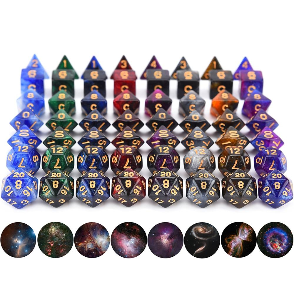 Nova Coleção Dados de RPG Kit 7D estilo Nebulosas Espaciais II + Bolsa de Veludo