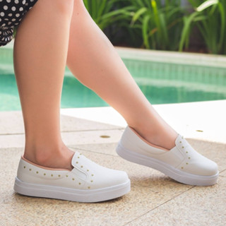 Tênis Slip On Feminino Bia Calçados Tacha Cravo Napa Branco