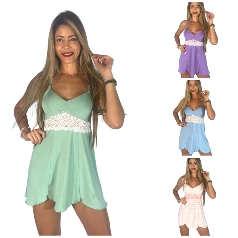 Camisola Feminina  Com Detalhe Em Renda Pijama Para Dormir Linha Noite