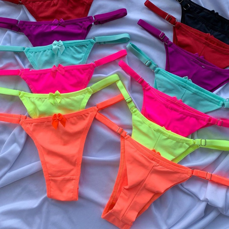 Kit 6 Calcinha Paris fio duplo em micro com laço e regulagem coloridas