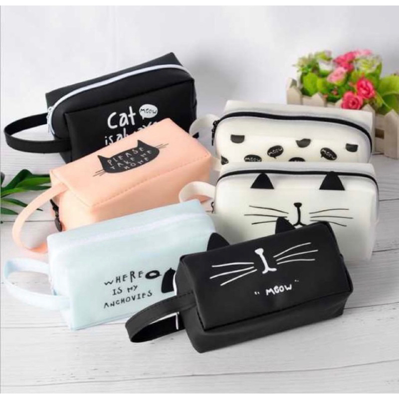 ENVIO ALEATÓRIO- Estojo Escolar de alça silicone necessarie estampado com gatinho