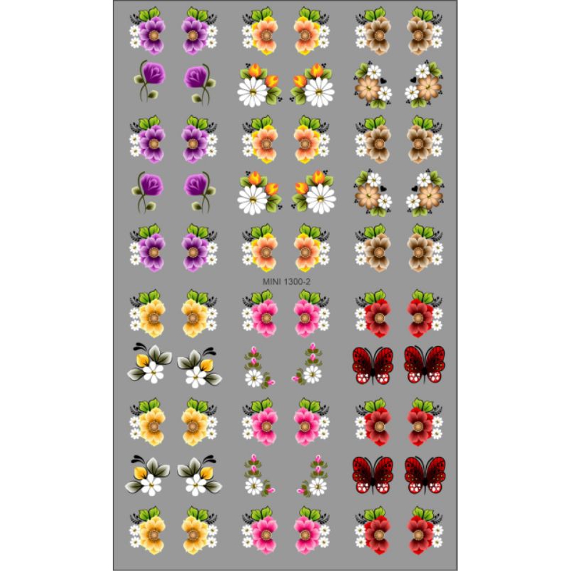 60 Adesivos de Unha 3D Flores 2 PRÉ PRONTO - modelo MINI 1300-2