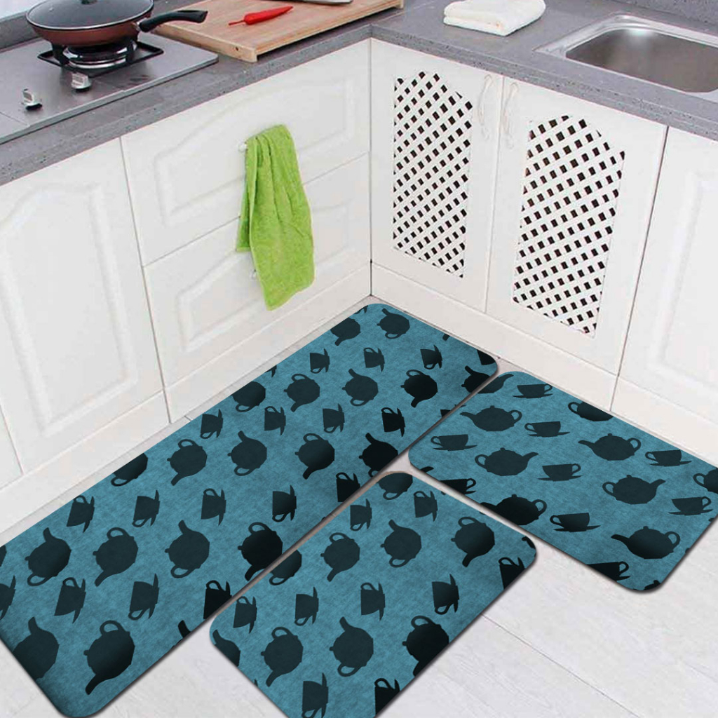 Kit Jogo 3 Peças de Tapete para Cozinha Chapeleiro Maluco Chá Antiderrapante Dcorô