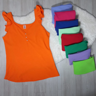 BLUSA REGATA FEMININA ALÇA LARGA BABADO NA ALÇA TECIDO:CREPINHO
