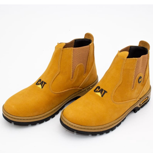 Botina Cat Coturno com Elastico em Couro Legitimo Trilha , Trabalho e Dia a dia Confortável Solado Tratorado Envio Rápido Alta Qualidade Bege em Oferta na Shopee