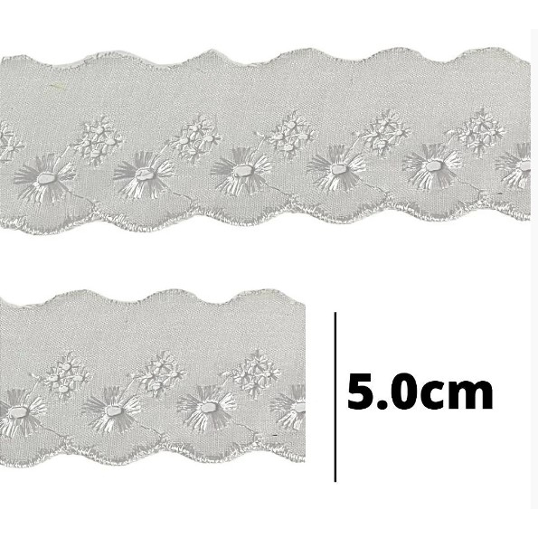 Bordado inglês 5cm Larg c/ 13.70 mts em Oferta na Shopee