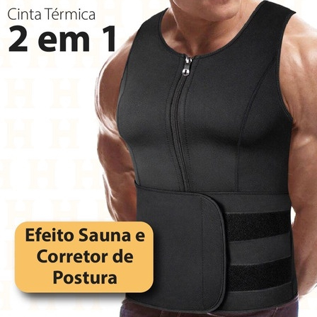 Regata Masculina Queima Gorduras Barriga Camiseta Cinta Lombar Reforçada Abdominal Para Costas Masculino
