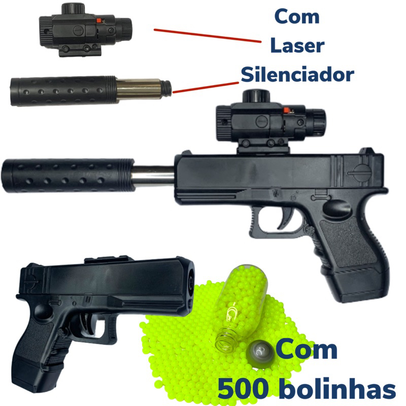 brinquedo glock lança bolinha com silenciador