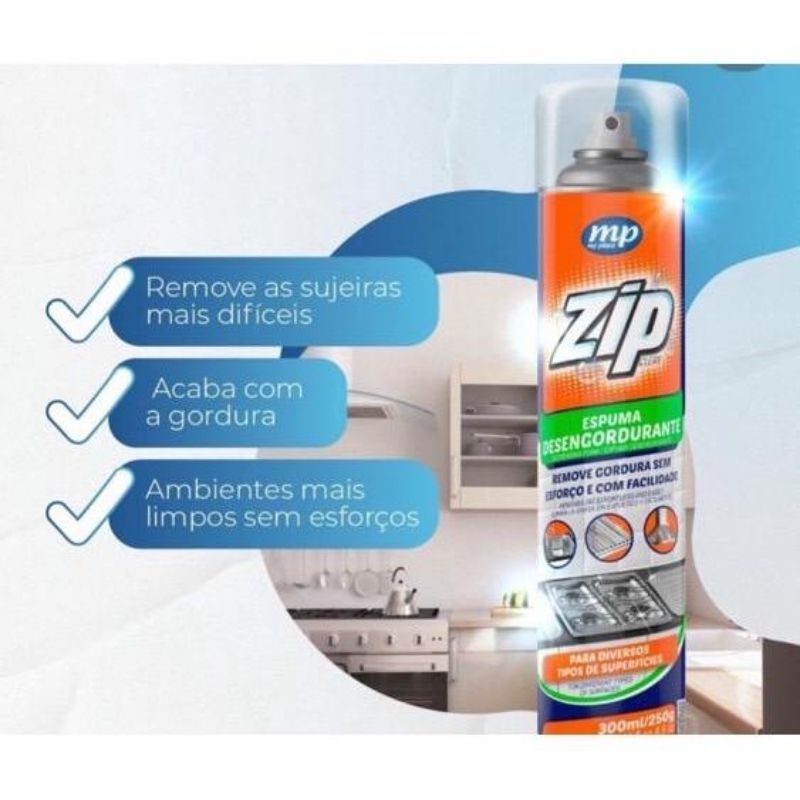 Espuma Mágica Desengordurante Zip Clean Remove sem Esforço as Gorduras e Sujeiras de Fogões Fornos Panelas Coifas Cook Top Grelhas Exaustores Mármores Paredes Pias Azulejos Esmaltados