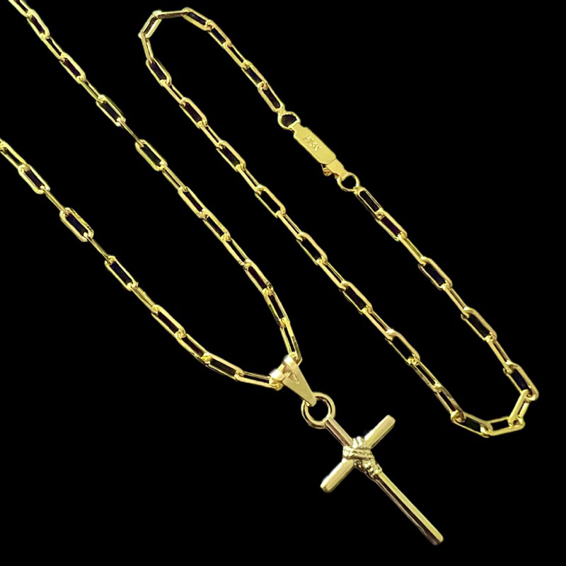 Corrente Cordão + Pulseira Masculino Banhado A Ouro 18k Correntinha + Pingente Crucifixo Cruz Vazada