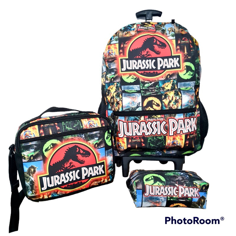 Mochila Jurassic Park De Rodinha Infantil Escolar + Lancheira + Estojo em Oferta na Shopee