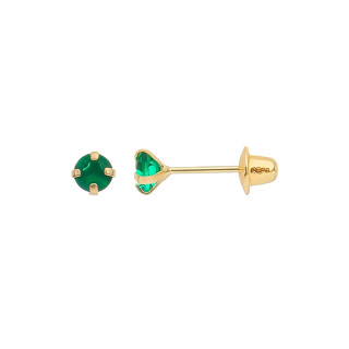 Par de Brincos Infantil de Zircônia 3mm Verde Ouro 18k