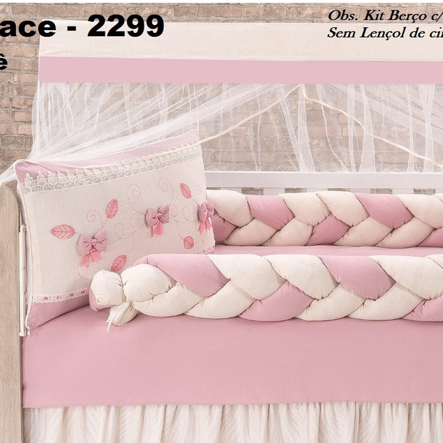 KIT ENXOVAL PARA BERÇO MODELO DE TRANÇA ENLACE ROSE MENINA NEUTRO