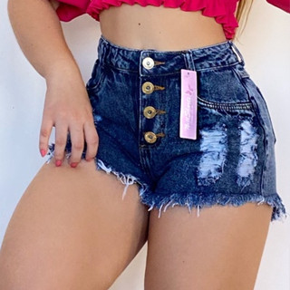Short Bermuda Jeans Feminino Cintura Alta + Cinto
