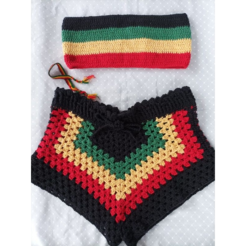 conjunto de crochê reggae top Bob Marley short blogueira reggae jamaica moda hippie bikini