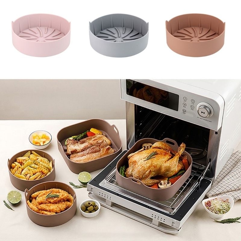 Forma cesto bandeja silicone air frier assadeira fritadeira sem óleo fryer flexível lavável redonda quadrada