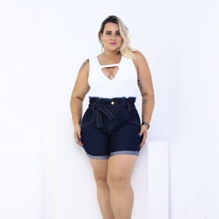 Short Jeans Cintura Alta Feminino Plus Size C/ Lycra (46 Ao 54)