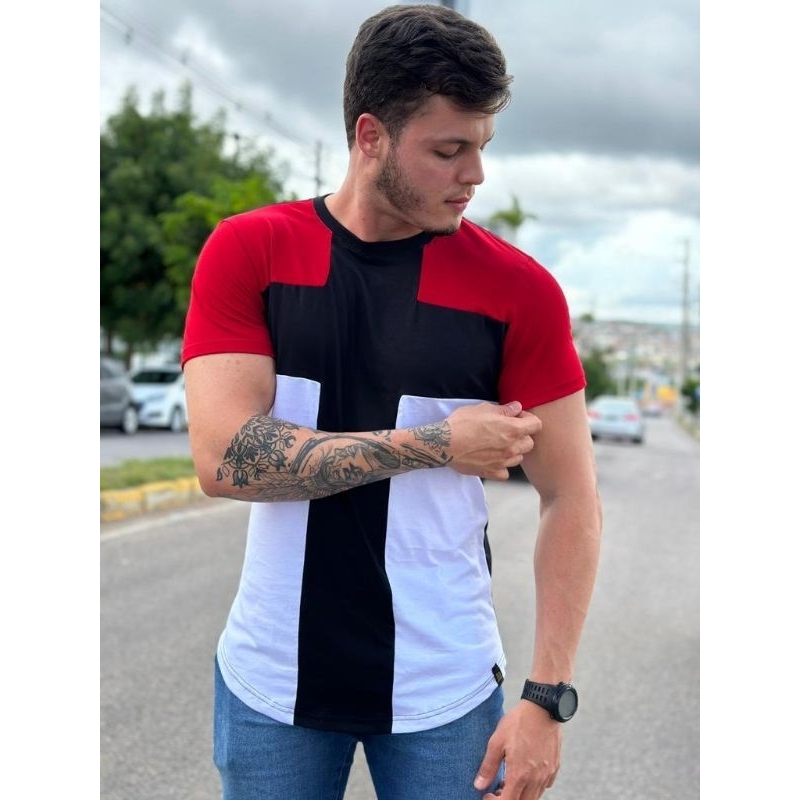 Camisa masculina longline, camiseta oversized, longline masculina listrada, camisa masculina