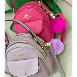 Bolsa Mini Mochila Bag Feminina Com Chaveiro Pompom Alça Transversal