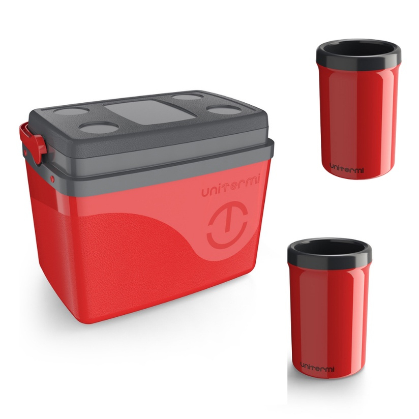 Caixa Térmica Cooler 30l Vermelho + 2 Portas lata 350ml