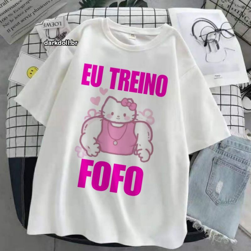 Camiseta hello kitty eu treino fofo kawaii pink fofo cute anime estampa moda feminina egirl alternativo alternative alternativa retrô punk aesthetic aesth