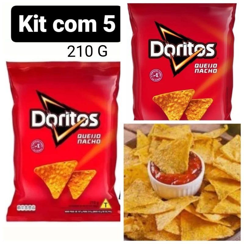 Kit Com 5 Unidades Salgadinho De Milho Queijo Nacho Doritos Pacote 210g