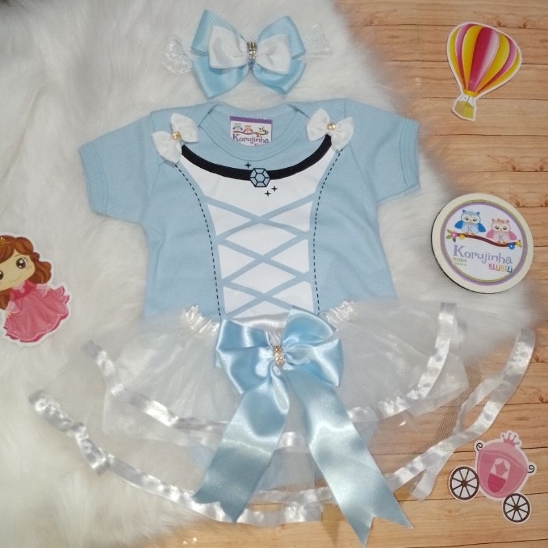 Body Bebê Temático Cinderela Fantasia Mesversário Ítens Opcionais