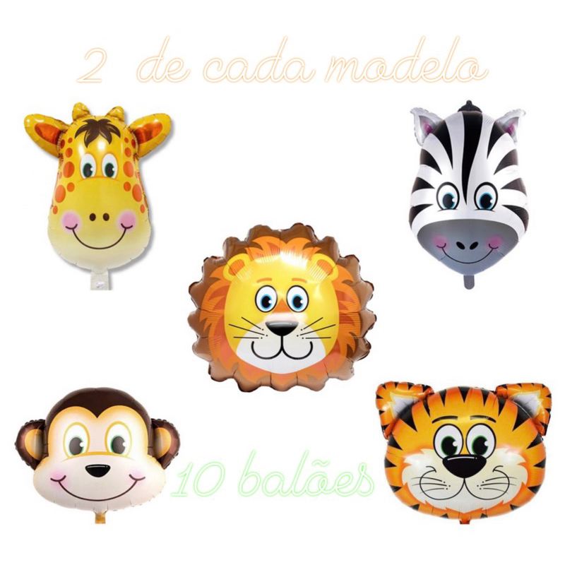 Kit C/ 10 Balão Metalizado Safari Infantil Pequeno Festa 30 cm ( 2 de cada) OFF em Oferta na Shopee