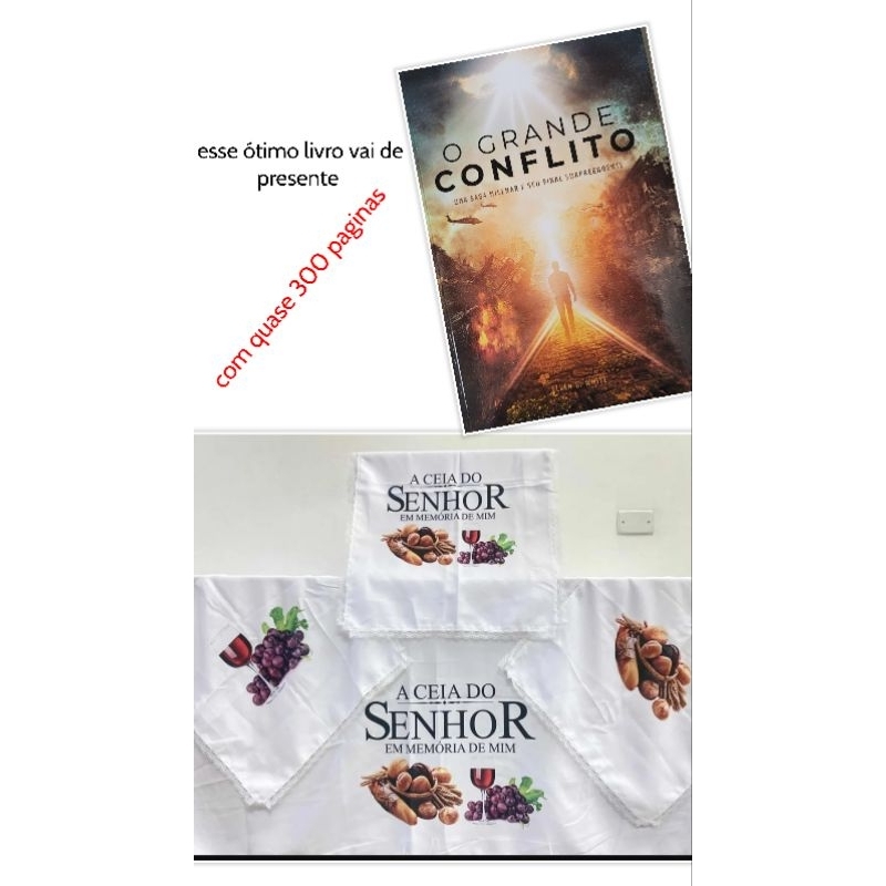 LINDA TOALHA PARA SANTA CEIA KIT COM 4 PECAS 1,50X1,50 ,TECIDO OXFORD ESTAMPADA RENDAS DOURADAS...mais um lindo livro