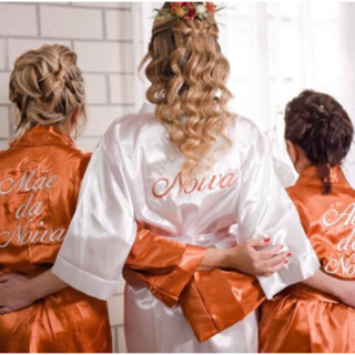 Robe Terracconta / Robe em Cetim / manga 3/4 / Kimono/ Robe personalizado / casamento