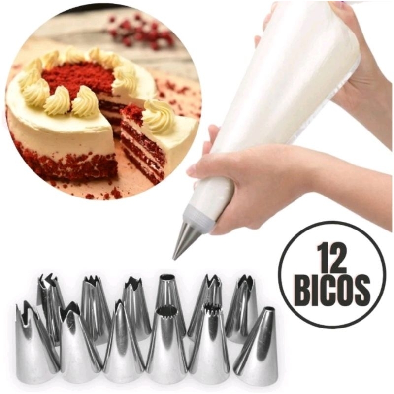 kit Confeiteiro com 12 bicos -  REF 12974 - kit Decorador de bolo 12 bicos + Saco