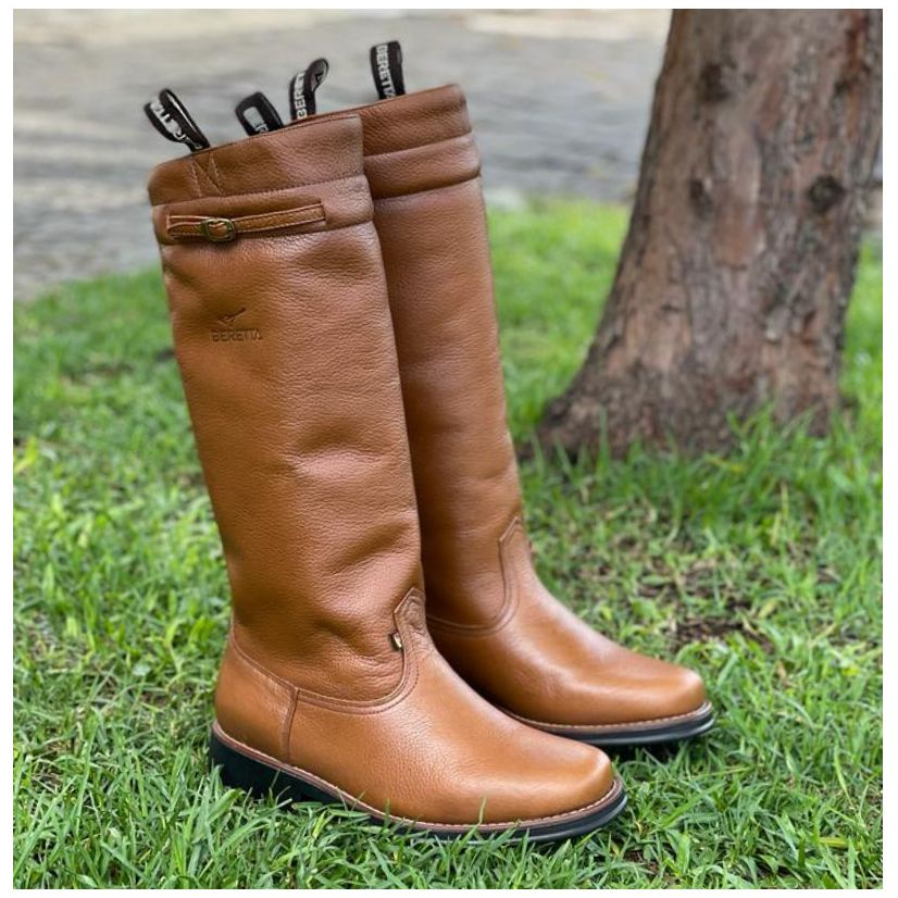 Bota Campeira Gaúcha Masculina Beretta Caramelo Original 100% Couro Cano Alto Duro Palmilha Gel