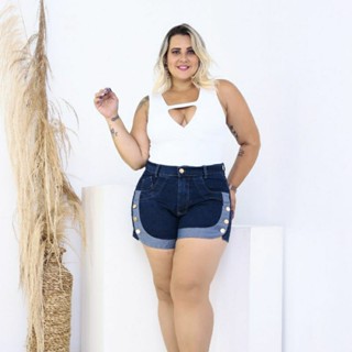 Shorts Jeans Plus Size com Laycra Cintura Alta Shorts Lindo de Qualidade Jeans Claro