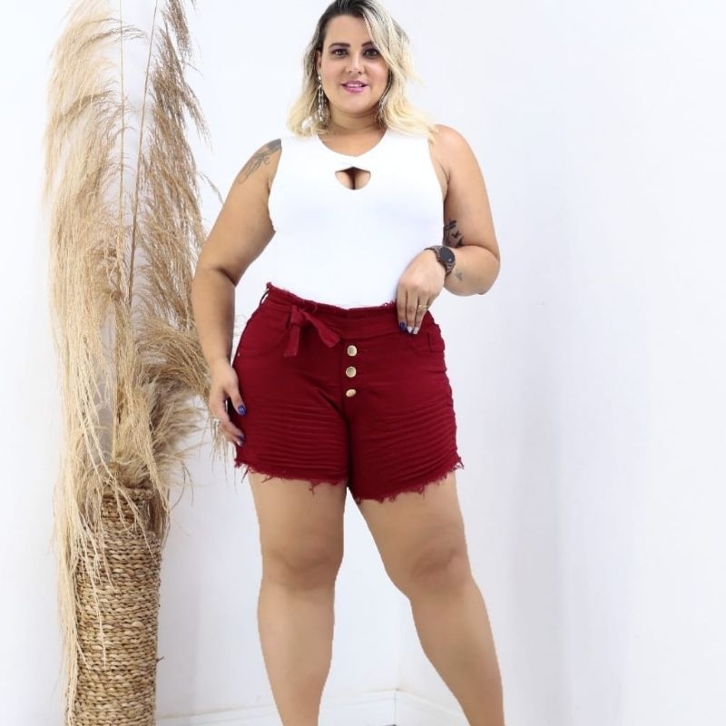 Short Jeans Cintura Alta Feminino Plus Size C/ Lycra (46 Ao 54) em Oferta na Shopee