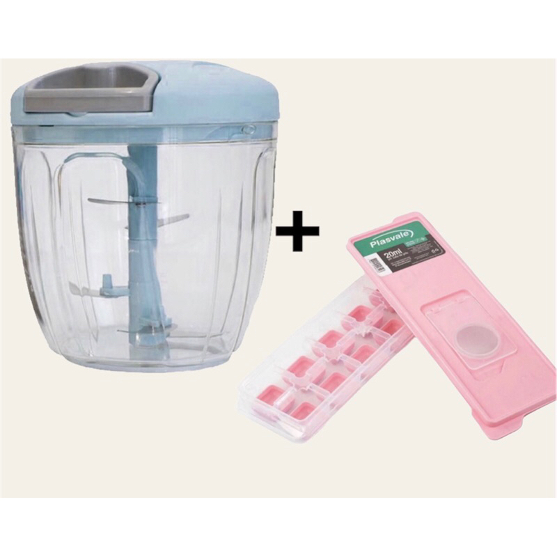 Kit Mega Processador de Alimentos Manual 5 Lâminas Grande Dolce Home + Forma de Gelo de Plástico Plasvale Com Fundo Silicone e tampa Higiênica