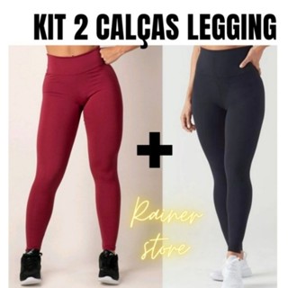 kit com 2 Calças Leggging Feminina Cintura Alta Suplex Academia Fitness