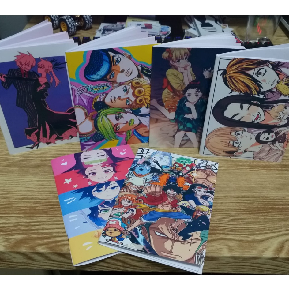 kit 3 cadernos animes diversos 30 folhas brancas 14x10 capas diversos modelos