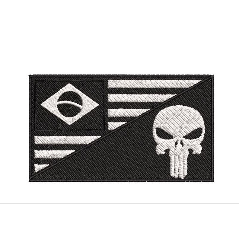 Bordado caveira patch metade bandeira nacional e caveira